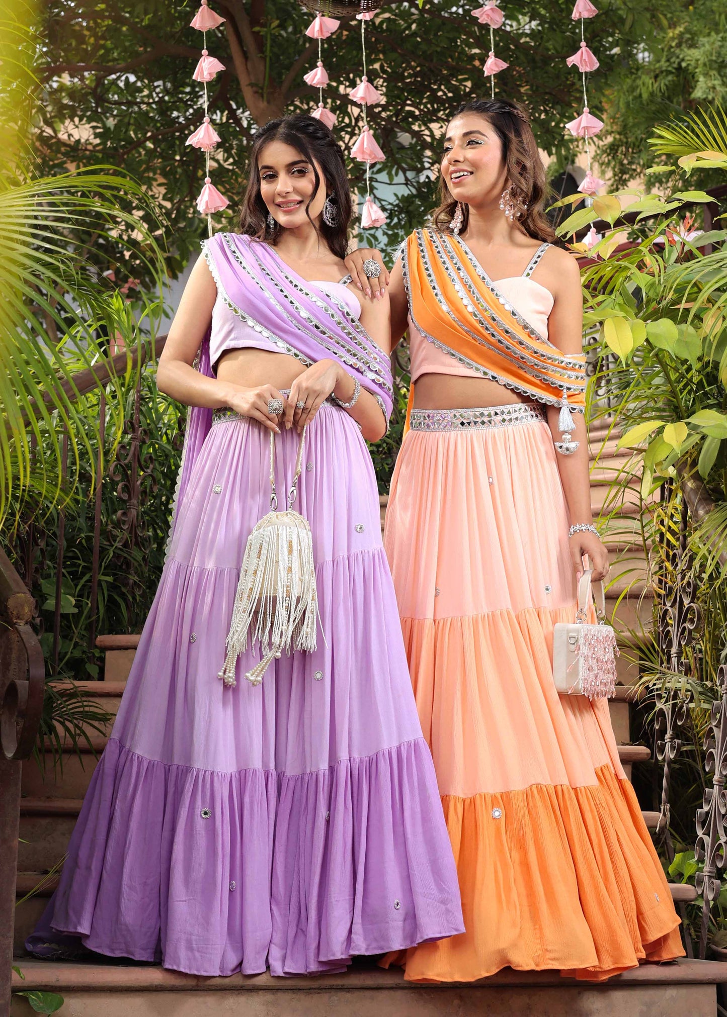 Peach bloom Lehenga set (Set of 3)