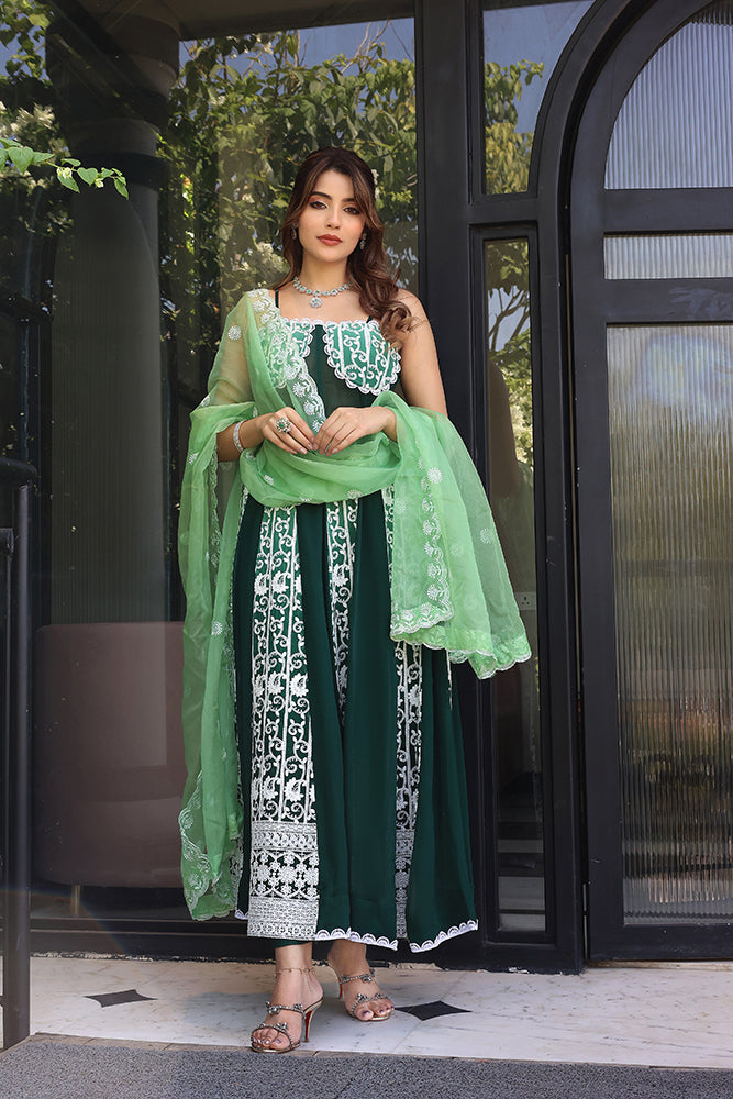 Green corset anarkali suit (Set of 3)