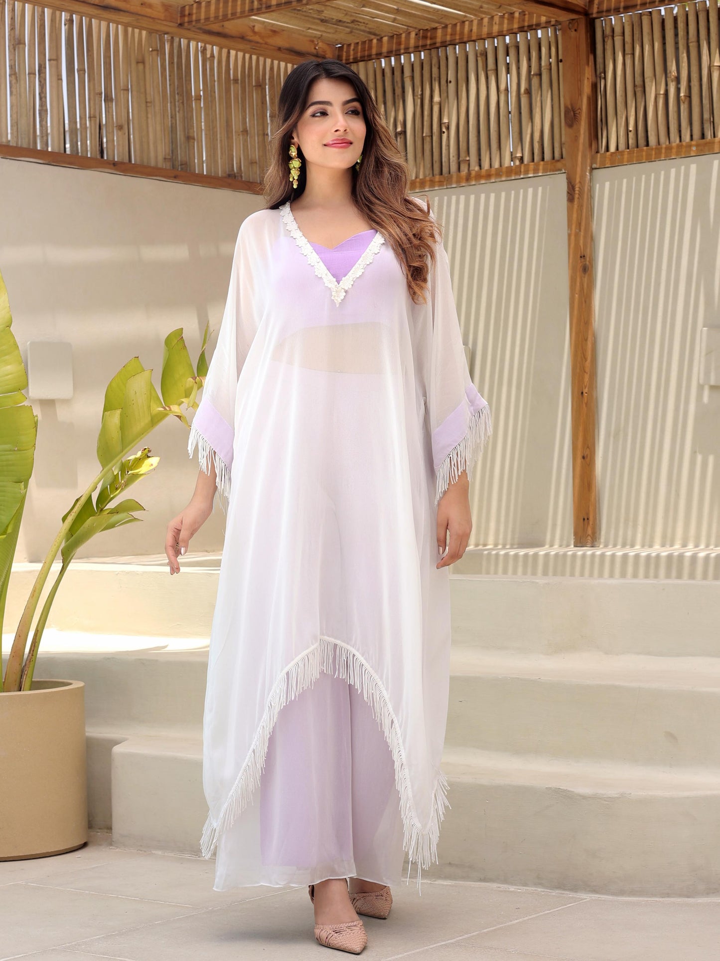 Green Fringe Kaftaan Set (Set of 3)