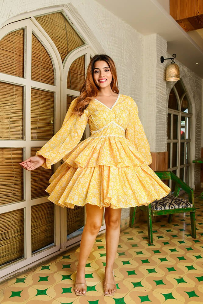 Floral print yellow dress best sale