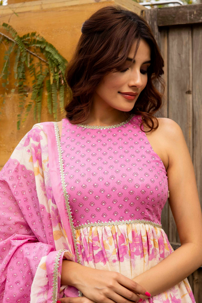 White pink halter neck set