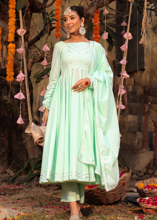 Mint Green Anarkali and peach Anarkali set (Set of 3)