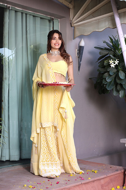 Vrinda chikankari lehenga set (Set of 3)