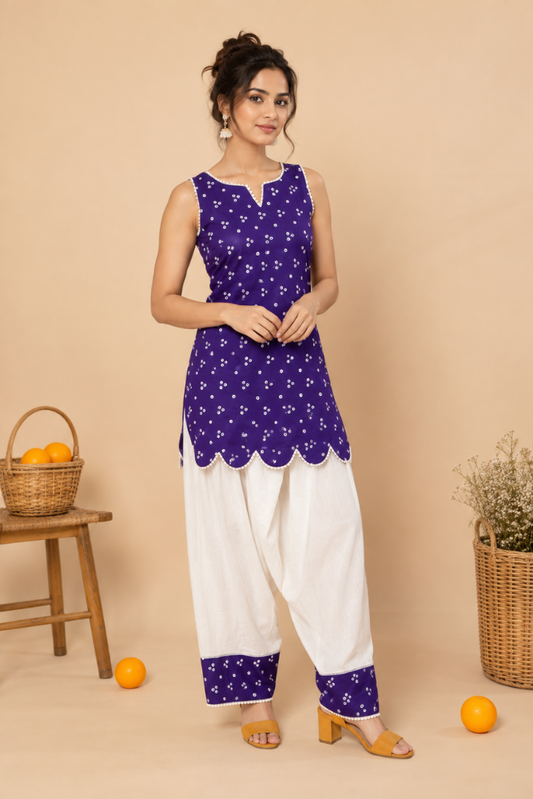 Orchid Scallop Bandhani Farshi Set