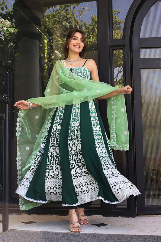 Green corset anarkali suit (Set of 3)