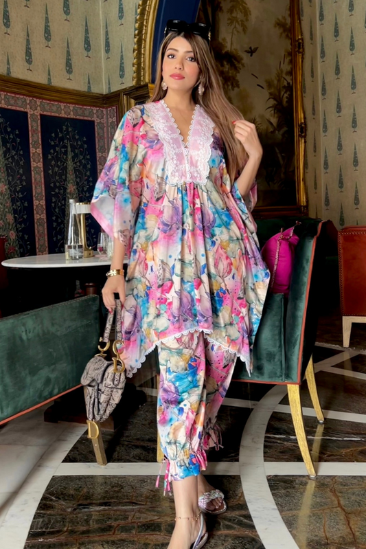 Floral Crepe Kaftan Set