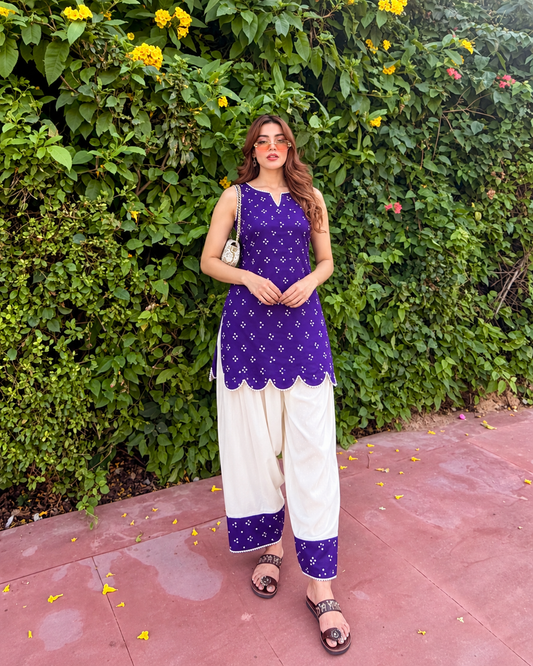 Orchid Scallop Bandhani Farshi Set