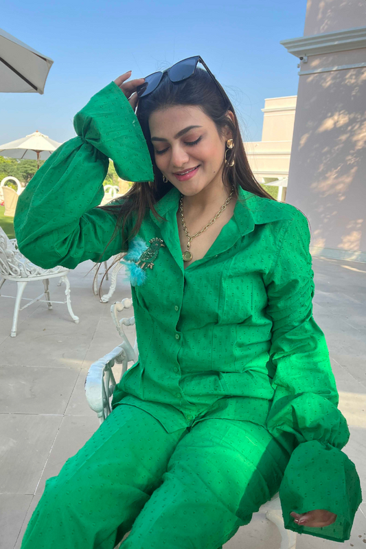 Green fringe kaftan