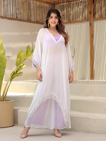 Peach fringe kaftan