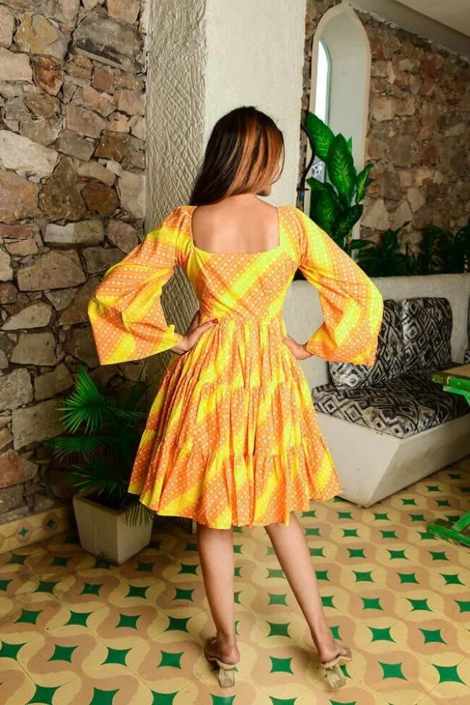 Short Yellow Bandhej Dress