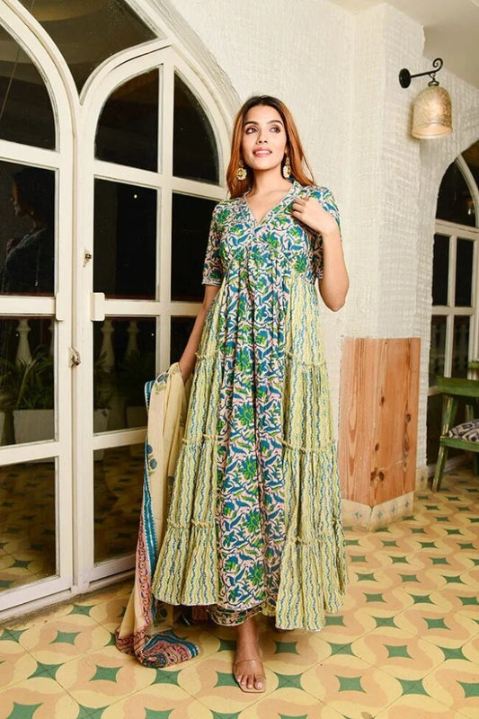Multicolor Tired Kurta Suit Set